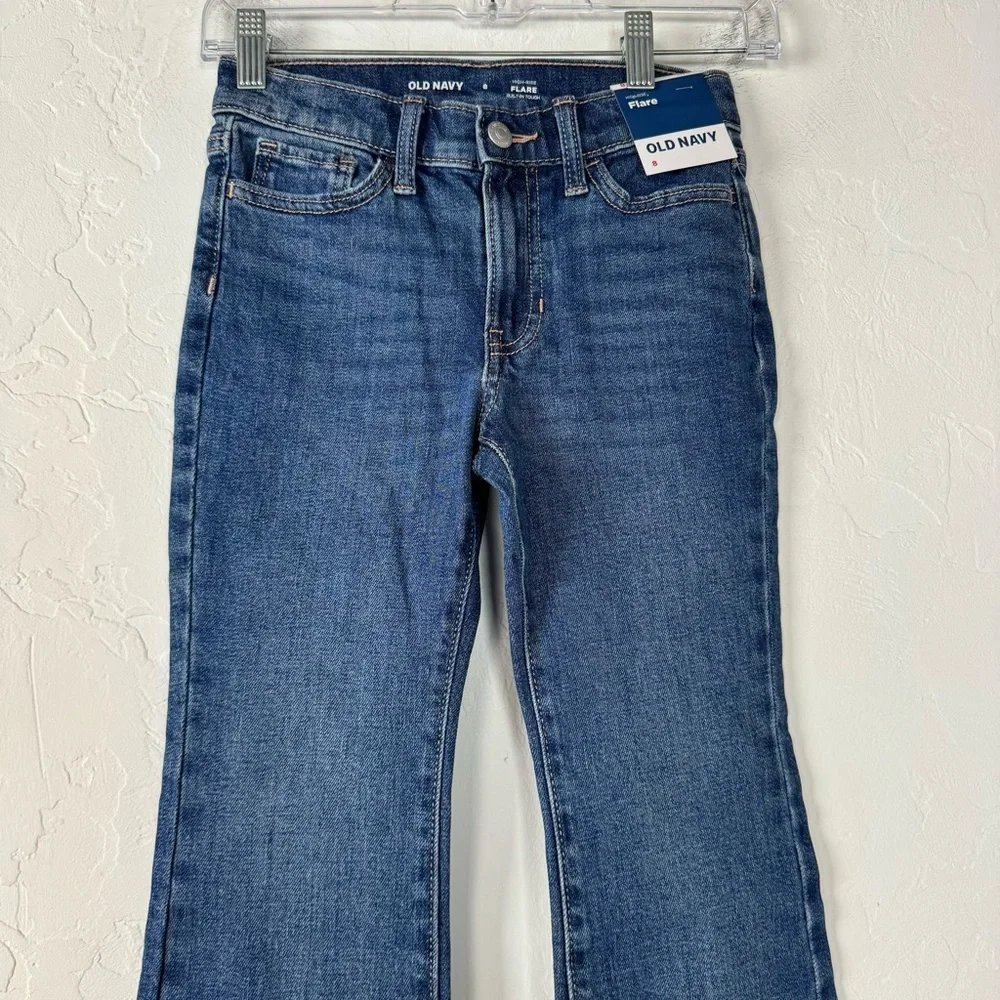 Old Navy Jeans Denim High Rise Flare Built in Tough‎ Dark Wash Blue Solid Cotton